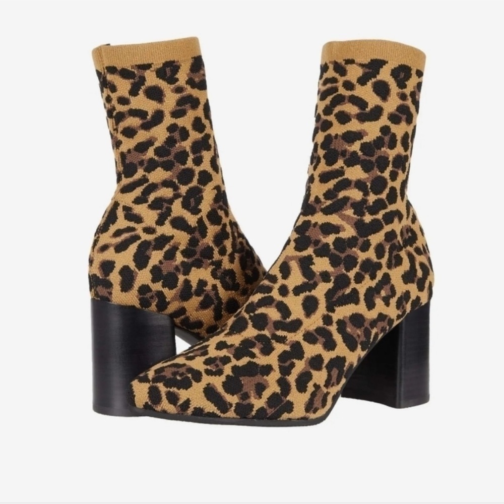 Blondo Black Brown Leopard Print “Sassy” Waterproof Knit Pull-on Booties